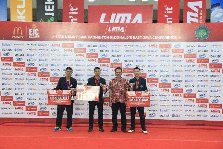 Pemain tunggal putra Universitas Brawijaya Malang Achmad Rizal Lullah sukses mempertahankan gelar juara nomor tunggal unggulan kategori perseorangan LIMA Badminton: McDonald?s East Java Conference (EJC) Malang Subconference 2018. 