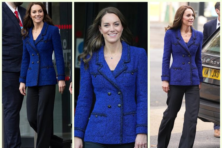 Kate Middleton pakai blazer vintage seharga Rp 90 jutaan saat kunjungan ke Olympic Park London bersama dengan Pangeran William.