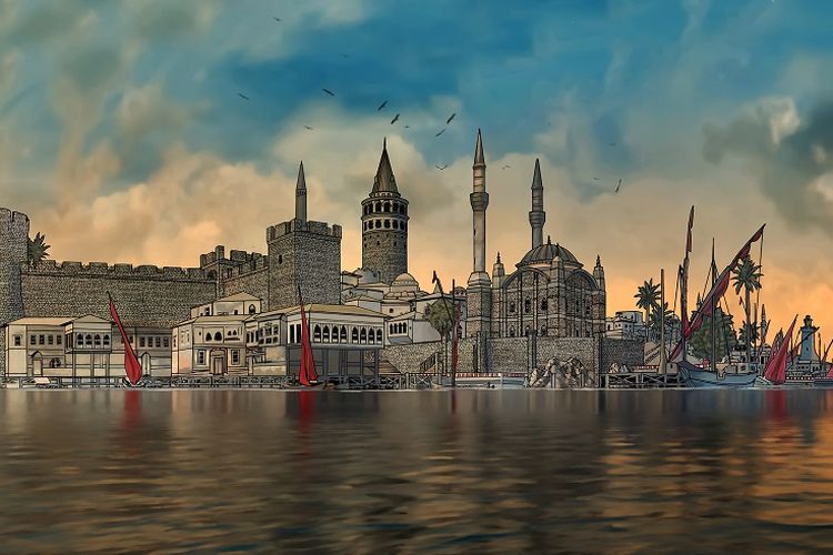 Ilustrasi Kekaisaran Turki Utsmani di Konstantinopel.