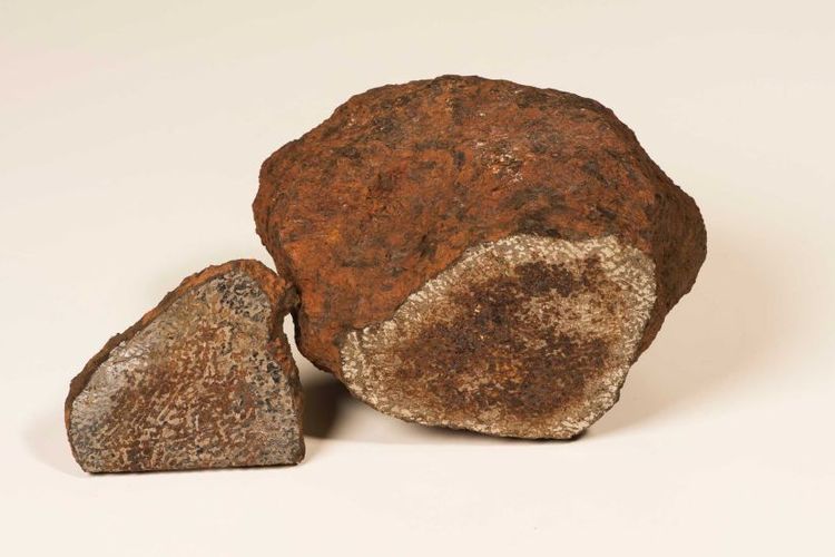 Spesimen batu meteorit yang sudah dianalisis menggunakan mesin seperti mikroskop elektron.