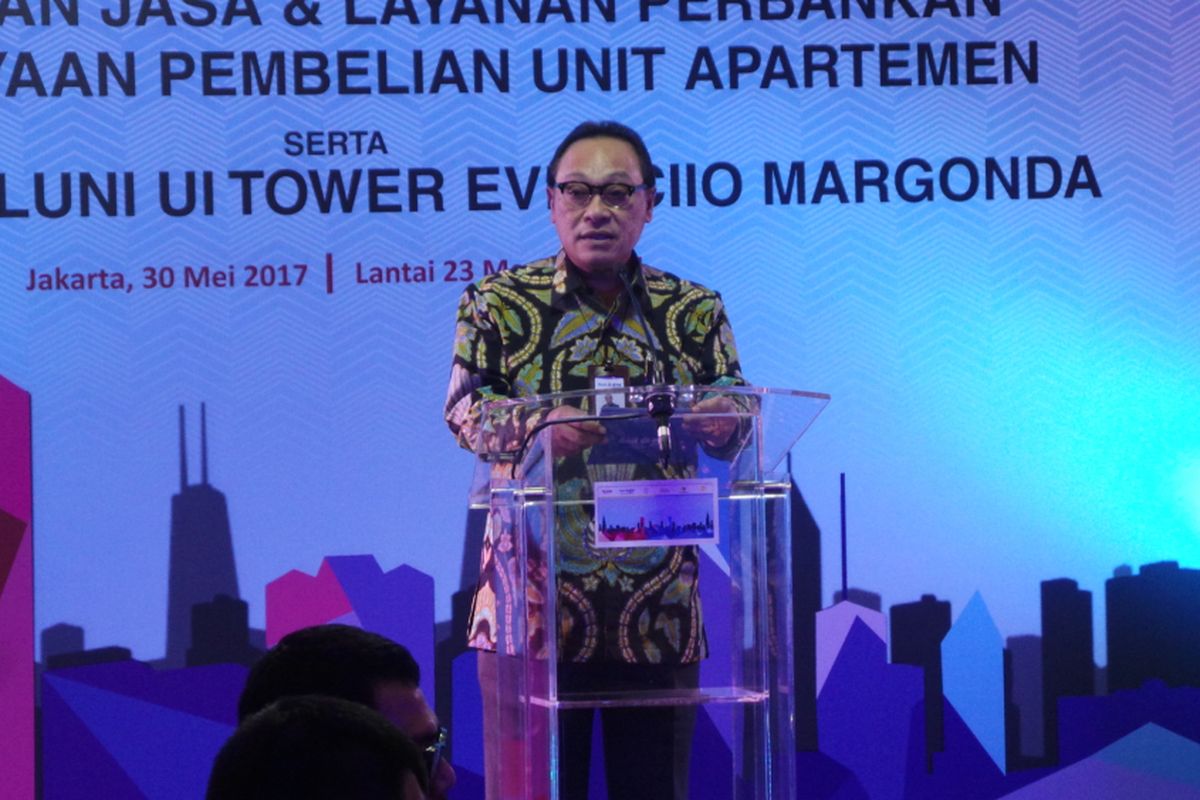 Presiden Direktur Bank Tabungan Negara (BTN) Maryono, saat konferensi pers di Menara BTN, Jakarta Pusat, Selasa (30/5/2017).