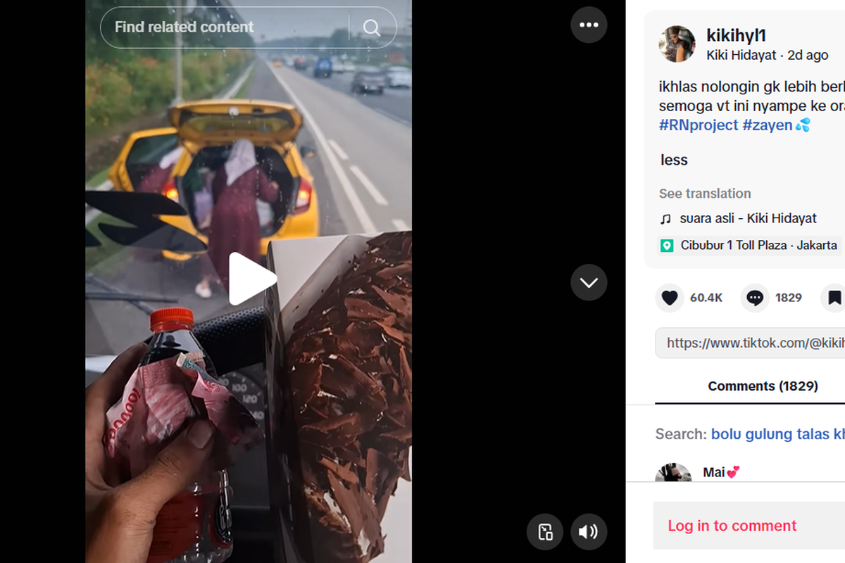 Video sopir truk bantu ganti ban dan diberi uang Rp100.000 dan kue.