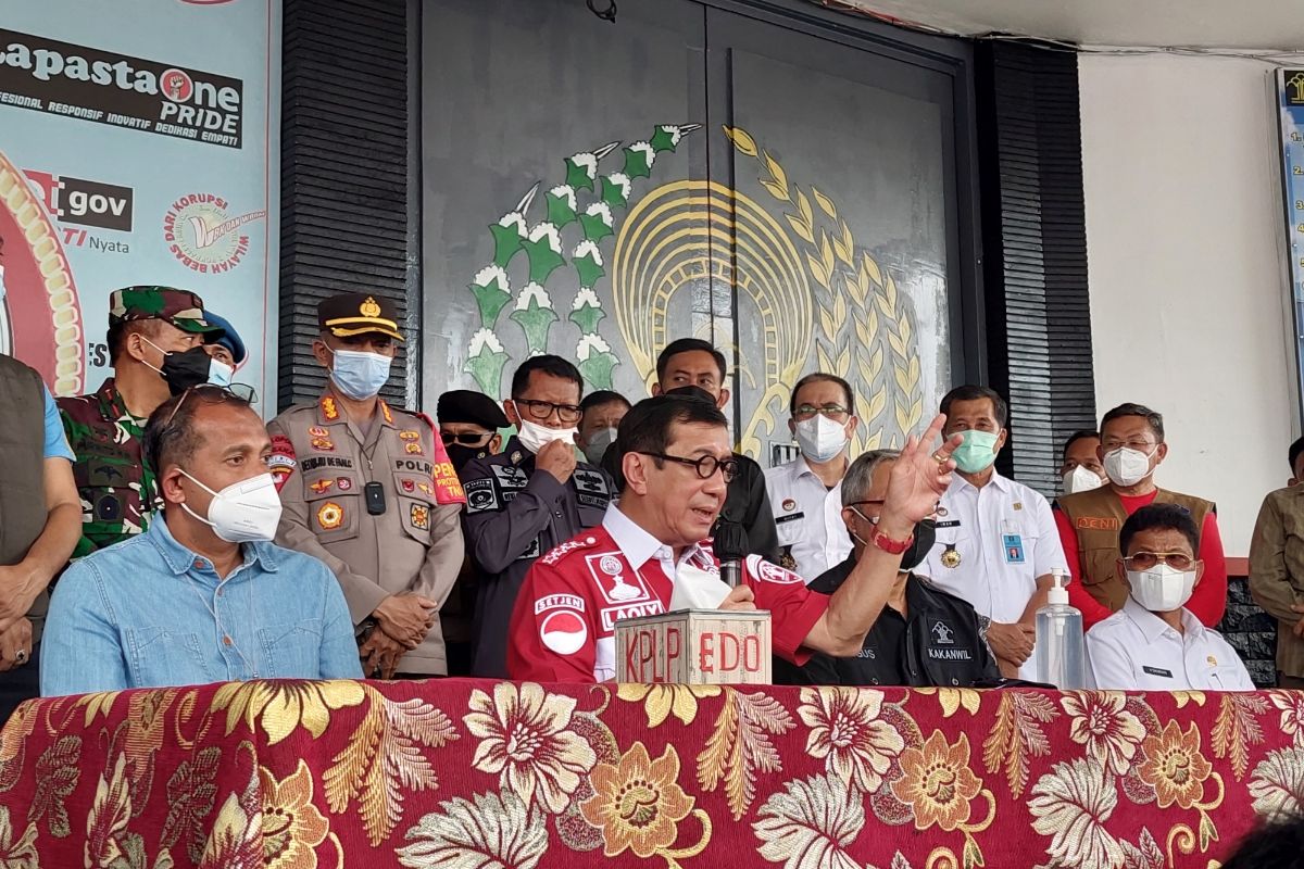 Menteri Hukum dan HAM (Menkumham) Yasonna Laoly saat melakukan konferensi pers di Lembaga Pemasyarakatan (Lapas) Kelas I Tangerang, Kota Tangerang, Rabu (8/9/2021) siang.