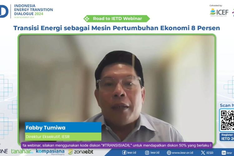 Direktur Eksekutif IESR, Fabby Tumiwa dalam Webinar Road to Indonesia Energy Transition Dialogue (IETD) 2024: Transisi Energi sebagai Mesin Pertumbuhan Ekonomi 8 Persen, pada Kamis (10/10/2024).