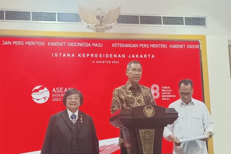 Pj Gubernur DKI Jakarta, Heru Budi Hartono memberikan keterangan pers di Kompleks Istana Kepresidenan, Jakarta, Senin (14/8/2023).