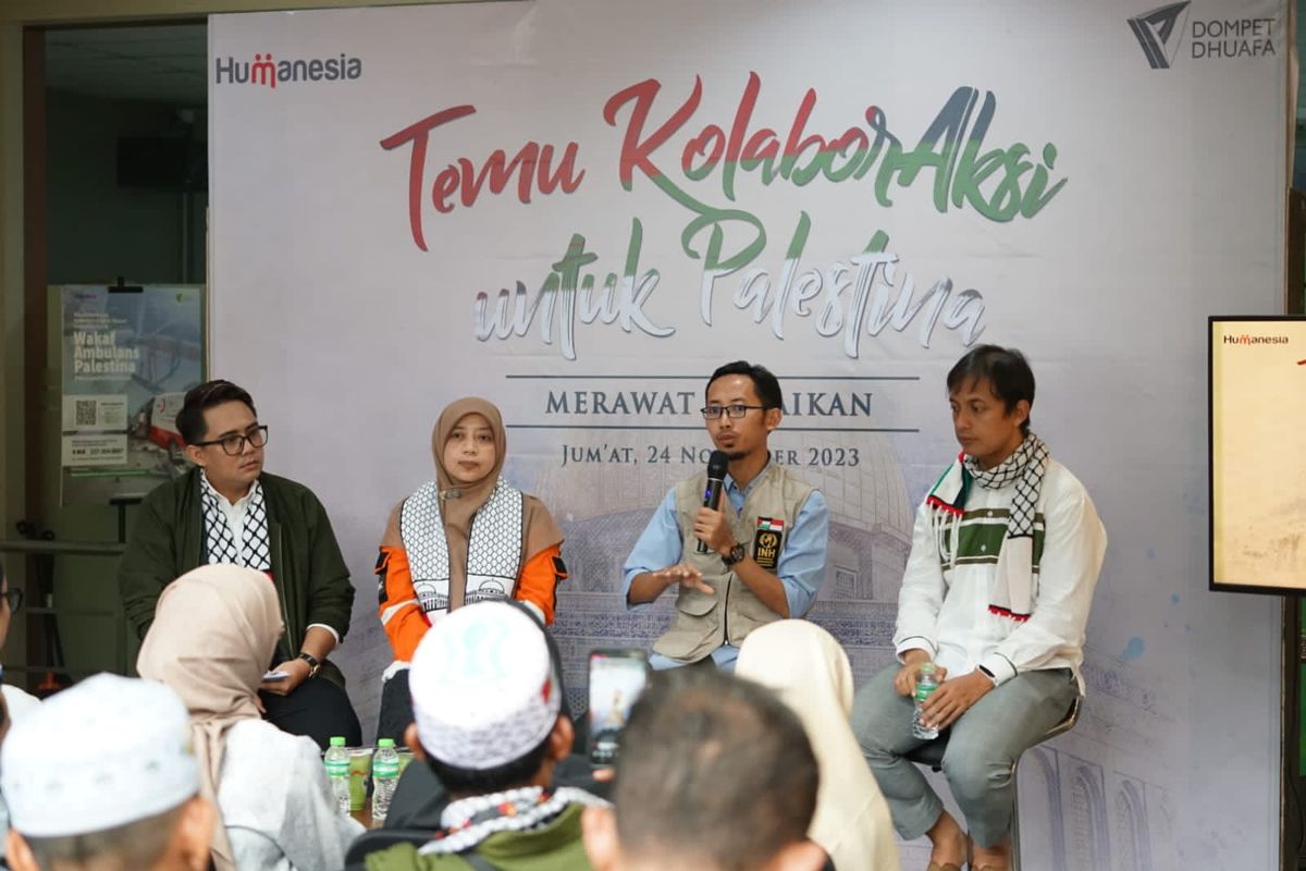 Hadirkan diskusi update kondisi di Gaza, Palestina, dengan menghadirkan sejumlah tokoh, Dompet Dhuafa kuatkan KolaborAksi untuk bantu Palestina, Jakarta, Jumat (24/11/2023).

