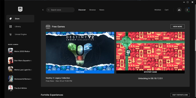 Destiny 2 Legacy Collection menjadi game pertama yang digratiskan di Epic Games Store untuk musim liburan 2023. Game gratis berikutnya akan diungkap pada 20 Desember. 