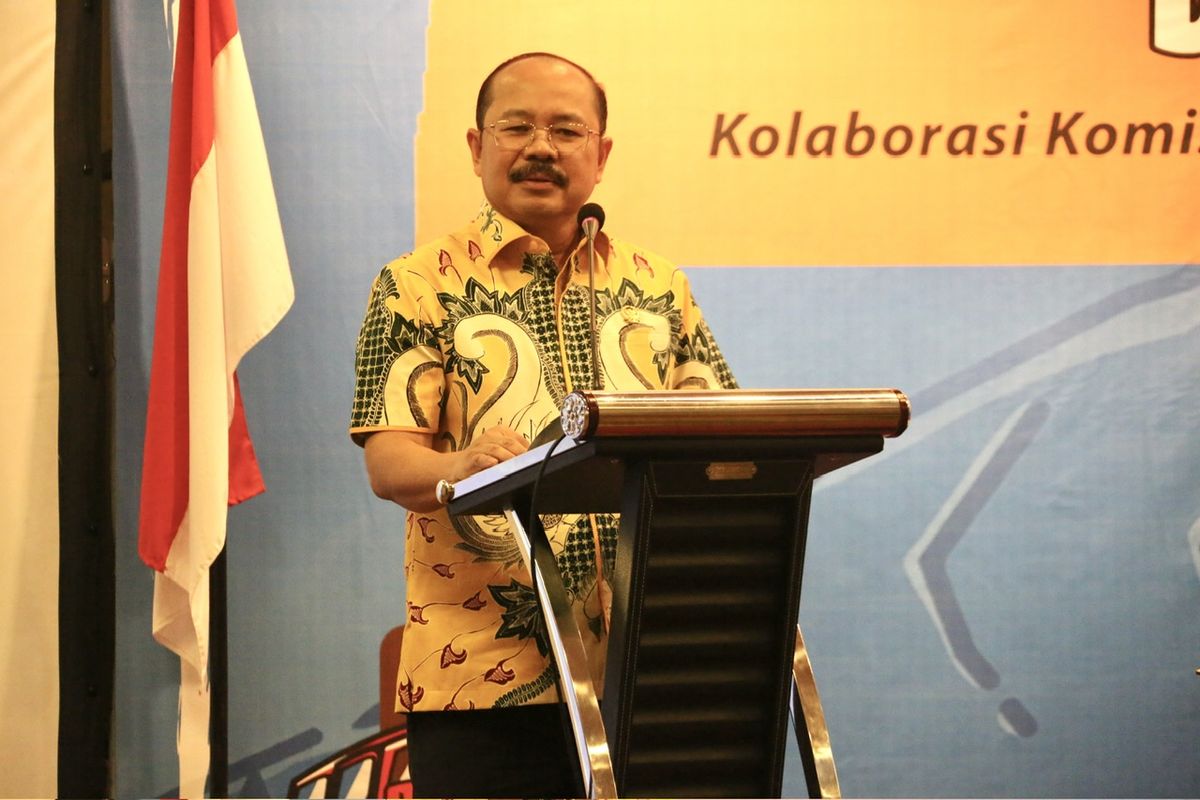 Komisi Yudisial (KY) Amzulian Rifai dalam acara sinergitas KY dengan Media Massa, di Yogyakarta, Jumat (4/8/2023).