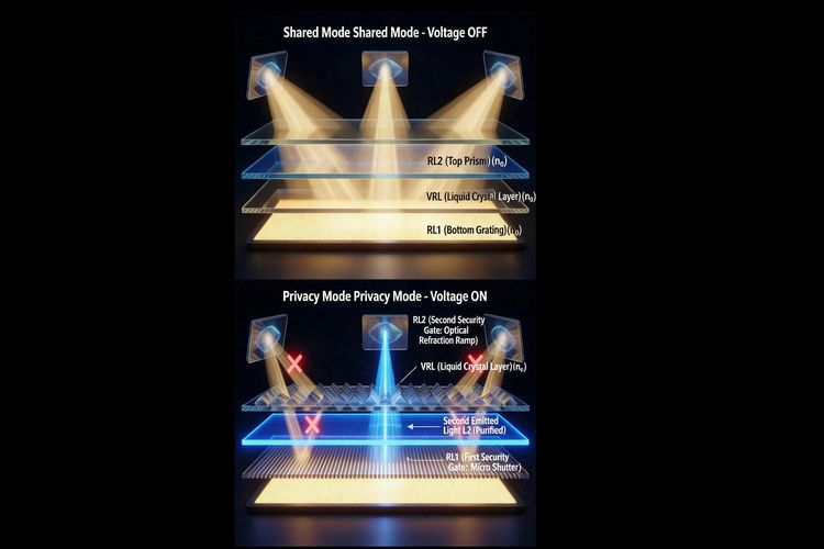 Ilustrasi cara kerja layar Privacy Display di Samsung S26 Ultra.