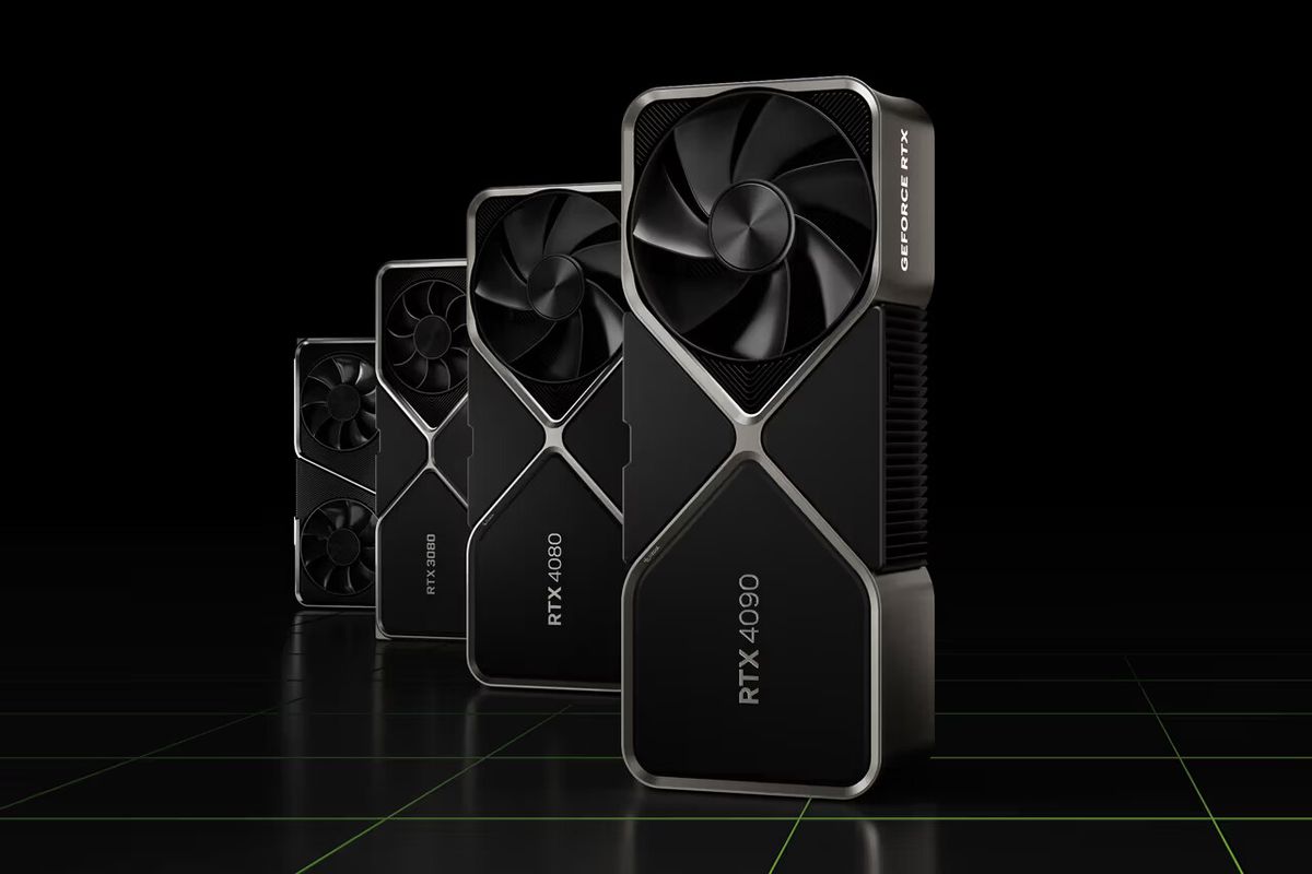 Ilustrasi kartu grafis seri GeForce RTX 40 dari Nvidia