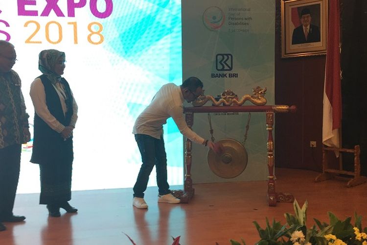 Menteri Ketenagakerjaan Hanif Dhakiri, saat membuka acara Seminar Inklusi Film Disabilitas dan Expo Disabilitas 2018, di Jakarta, Selasa (30/10/2018)