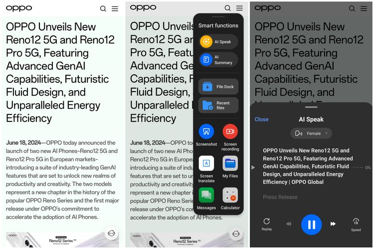 Cara pakai fitur AI Speak di Oppo Reno 12 5G.