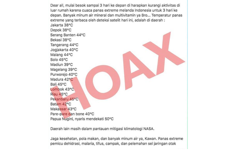 Tangkapan layar hoaks suhu ekstrem di Indonesia
