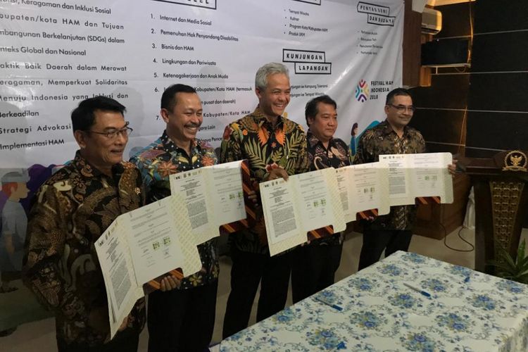 Penandatanganan MoU Festival HAM 2018 di Kantor Komnas HAM, Jakarta Pusat, Rabu (3/10/2018).