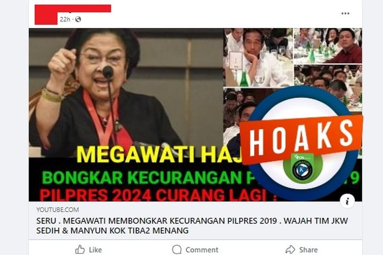 Tangkapan layar Facebook narasi yang menyebut Megawati membongkar kecurangan di Pilpres 2019