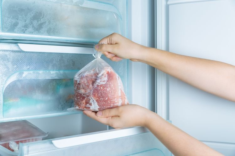 Ilustrasi freezer, menyimpan daging di freezer. 