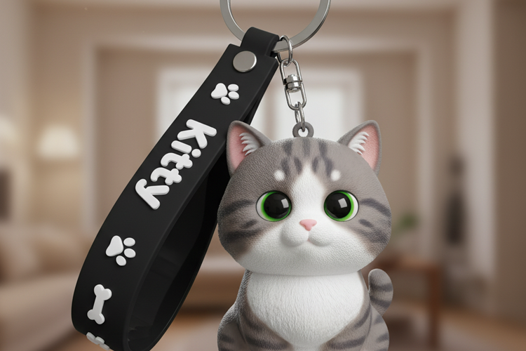 Foto Gantungan Kunci Foto Hewan Peliharaan hasil dari Google Gemini AI