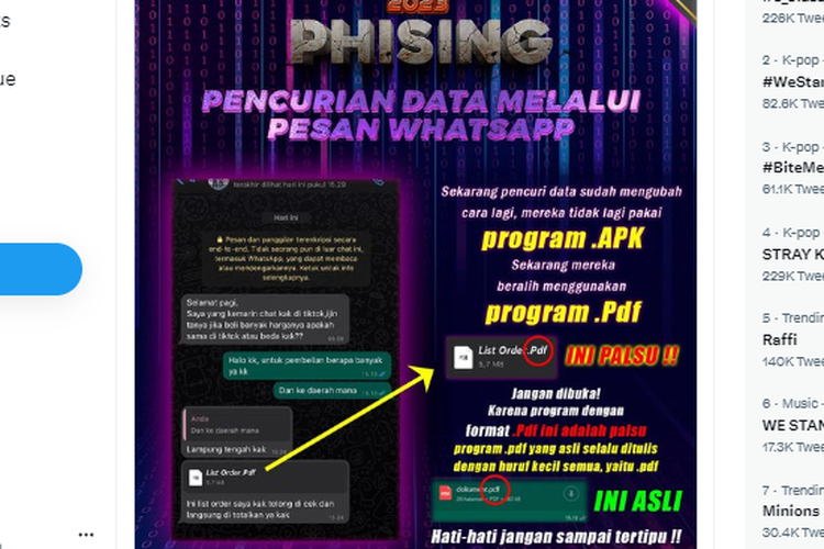 Tangkapan layar twit soal cara membedakan file PDF asli dan palsu