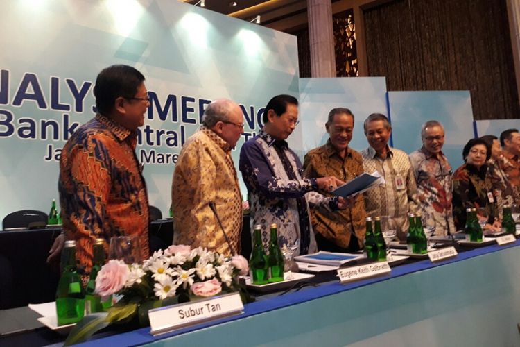 Konferensi pers Kinerja Keuangan PT Bank Central Asia Tbk di Jakarta, Kamis (8/3/2018).