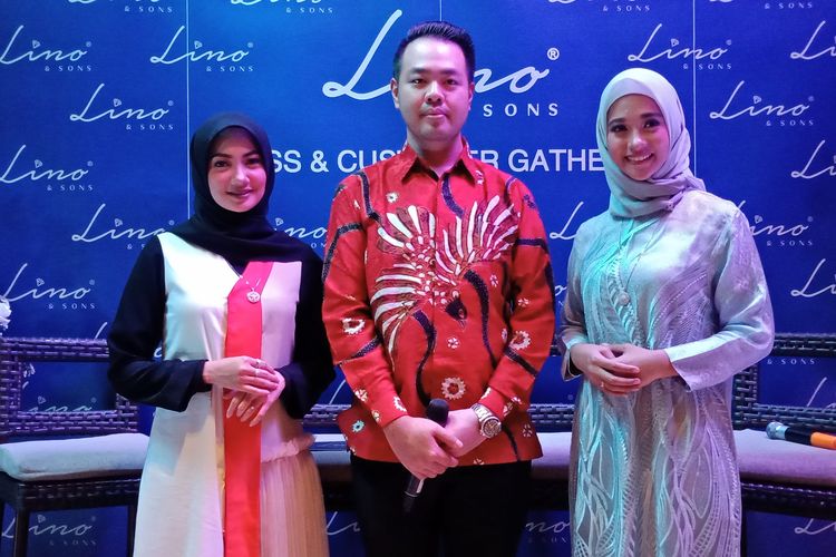(Paling kiri ke kanan) Pembalap perempuan Indonesia Diandra Gautama, Direktur Marketing sekaligus Co-Owner Lino & Sons dan Aktris Poppy Bunga Ripath pada acara press & customer gathering di The Trans Luxury Hotel, Jumat (10/5/2019).