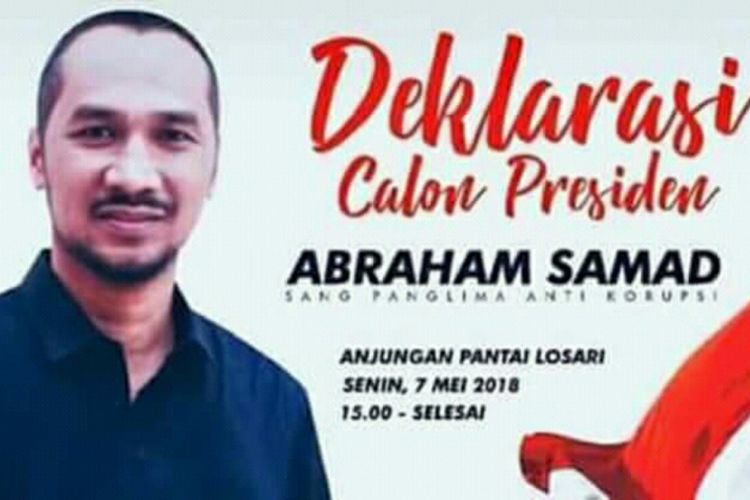 Mantan Ketua KPK,  Abraham Samad akan dideklarasikan sebagai calon Presiden di Anjungan Pantai Losari,  Makassar,  Senin (7/5/2018).