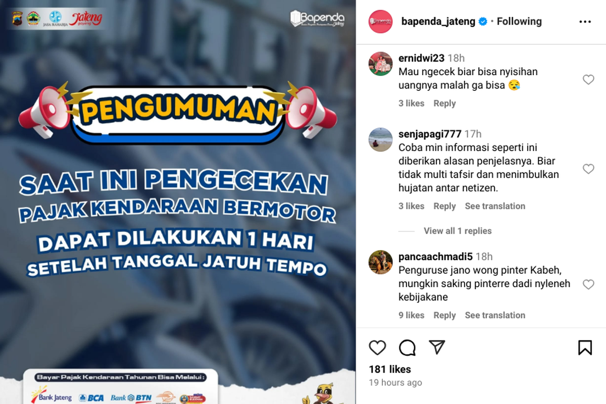 Cek Pajak kendaraan bermotor bisa dilakukan h+1 jatuh tempo di Jawa Tengah