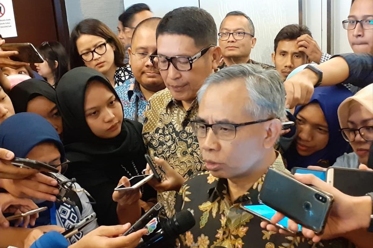 Ketua Dewan Komisioner Otoritas Jasa Keuangan (OJK) Wimboh Santoso menjabarkan tentang fintech di Main Hall Bursa Efek Indonesia, Jakarta, Selasa (17/7/2019).