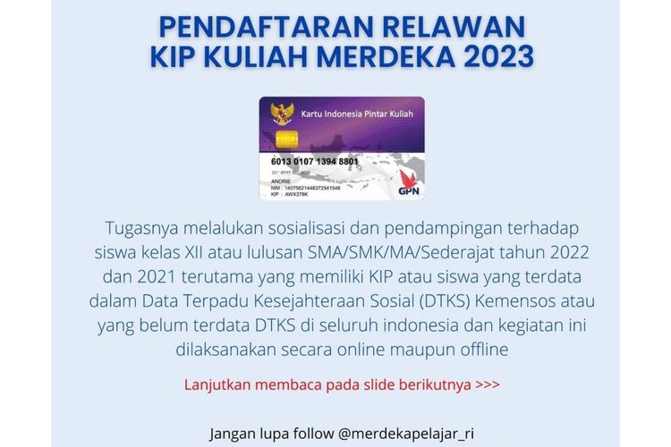 Kemendikbud membuka lowongan relawan KIP Kuliah merdeka 2023