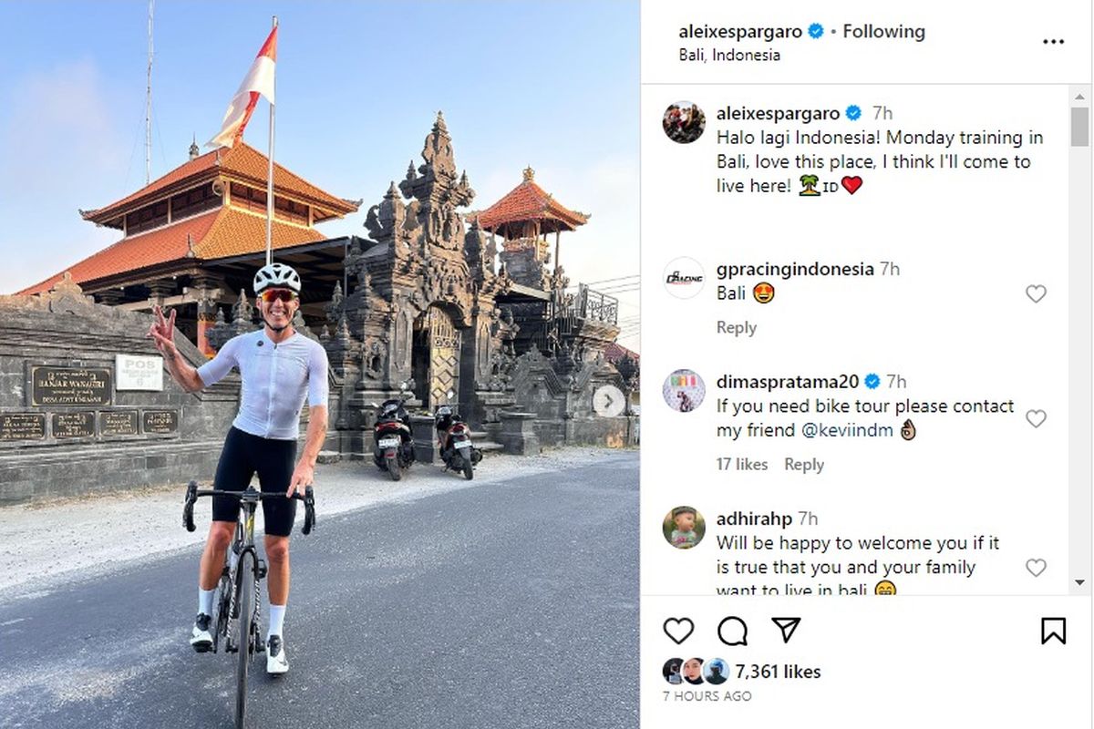 Aleix Espargaro mengunggah foto dirinya sedang bersepeda di Bali dan mengatakan tertarik untuk tinggal di sana.