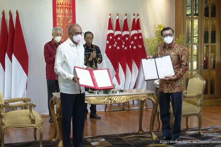 Menteri Hukum dan HAM, Yasonna Laoly telah menandatangani perjanjian ekstradisi Indonesia-Singapura, di Bintan, Kepulauan Riau, Selasa (25/1/2022).