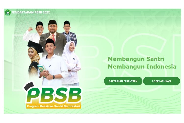 Tangkapan layar laman pendaftaran Program Beasiswa Santri Berprestasi (PBSB) 2022