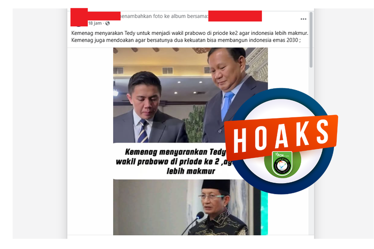 [VIDEO] Beredar Hoaks Kemenag Sarankan Teddy Jadi Cawapres Prabowo dalam Pilpres 2029