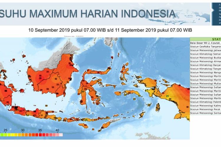 Peta suhu maximum harian Indonesia 10 September 2019