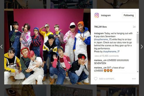 Seventeen, Artis Korea Pertama yang Tampil di Akun Resmi Instagram 