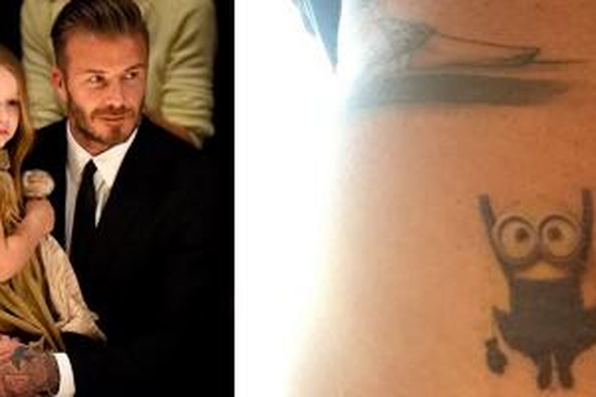 David Beckham bersama Harper, putri kesayangannya dan tato temporer bergambar Minions.