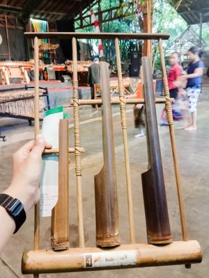 One of many bamboo angklungs in Saung Angklung Udjo that is borrowed out to visitors visiting the cultural centre, Thursday (16/1/2020)