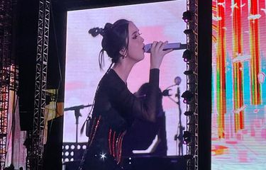 Aksi Lyodra Buka Konser Dewa 19 di GBK di Stadion Utama Gelora Bung Karno (GBK), Senayan, Jakarta Pusat, Sabtu (12/8/2023).