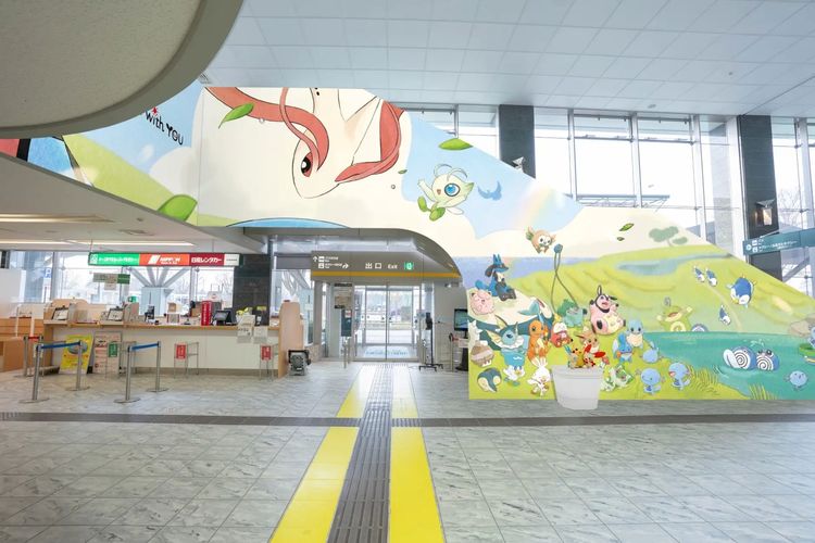 Lobi kedatangan lantai satu Bandara Noto Satoyama Pokemon With You di Prefektur Ishikawa, Jepang. Bandara pokemon pertama di dunia.