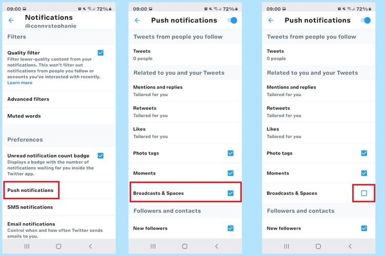 Cara mematikan notifikasi Twitter Spaces