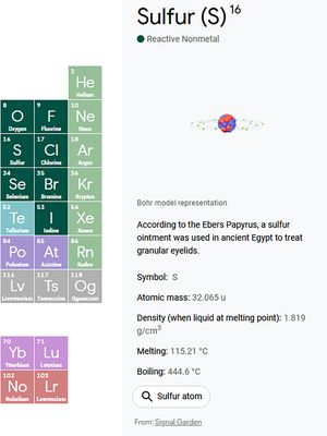 Tampilan informasi singkat berikut gambar atom dari salah satu unsur di tabel periodik interaktif di Google Search. 