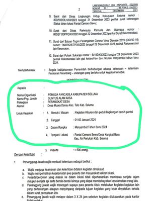 Surat izin kegiatan yang diajukan MPC Pemuda Pancasila Kabupaten Seluma kepada Kapolres Seluma.