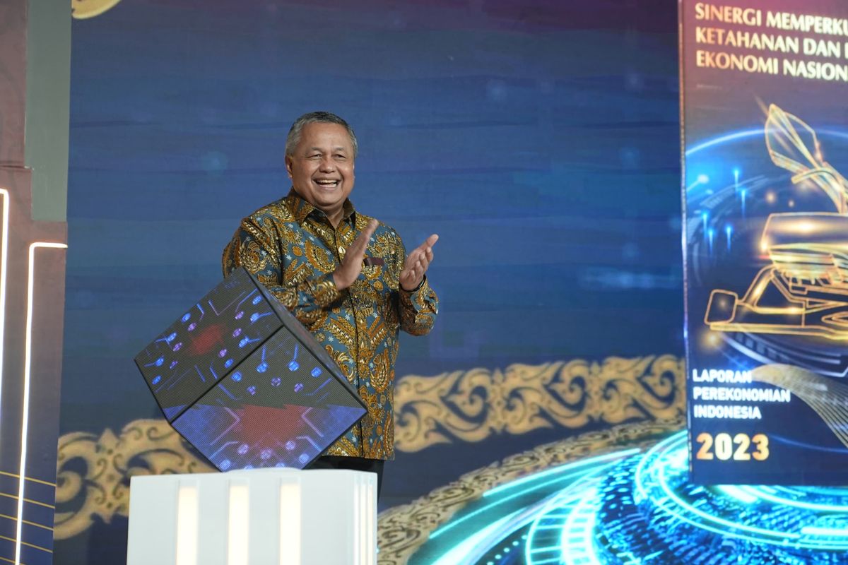 Gubernur BI Perry Warjiyo saat Peluncuran Laporan Perekonomian Indonesia (LPI) 2023, Rabu (31/1/2024). Laporan ini merupakan wujud transparansi pelaksanaan kebijakan Bank Indonesia kepada publik,