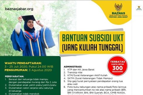 Subsidi UKT Mahasiswa D3-S1, Beasiswa Baznas Jabar Buka Pendaftaran