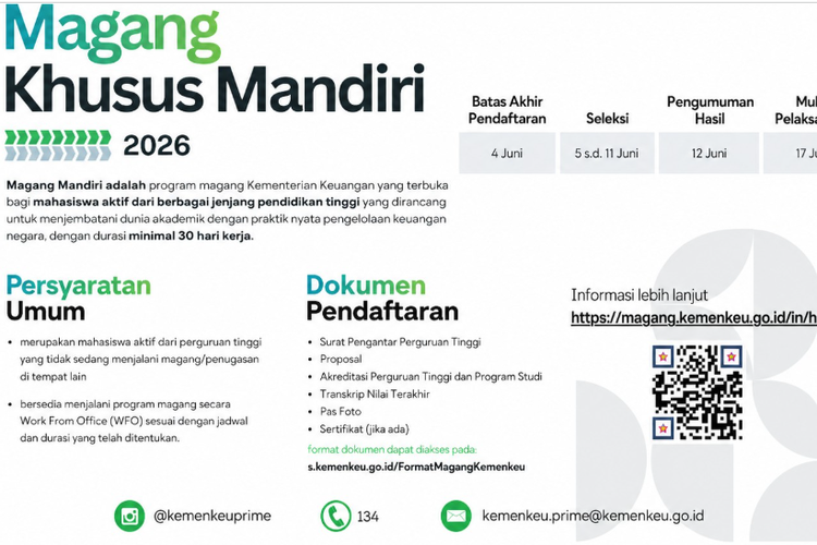 Lowongan Magang Khusus Mandiri Kemenkeu 2026, Pendaftaran Terakhir 4 Juni