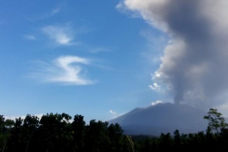 Embusan abu vulkanik dari Gunung Raung mengarah ke selatan tenggara mengakibatkan Bandara Blimbingsari  Banyuwangi ditutup pada hari ketiga, Minggu (13/7/2015).