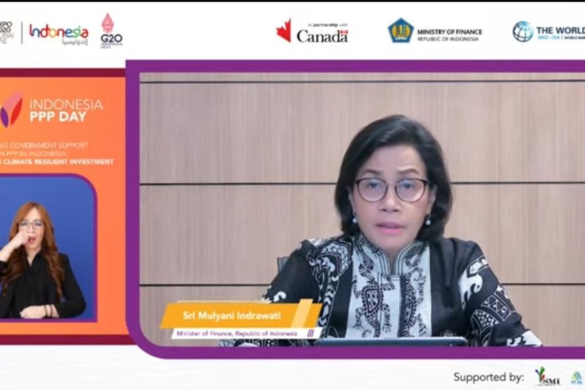 Menteri Keuangan Sri Mulyani Indrawati dalam Indonesia PPP-Day Plenary Session secara virtual, Senin (28/3/2022).