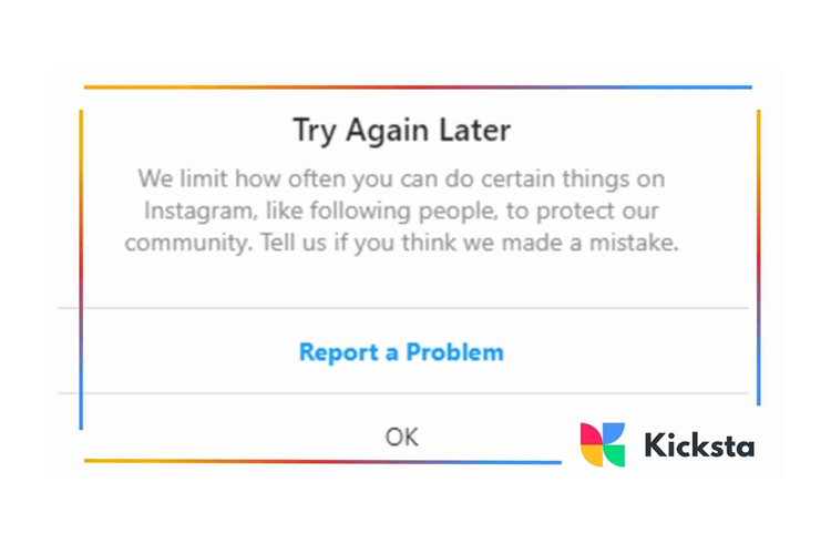 Tampilan pesan peringatan Instagram ketika pengguna mencapai limit jumlah akun yang bisa diikuti