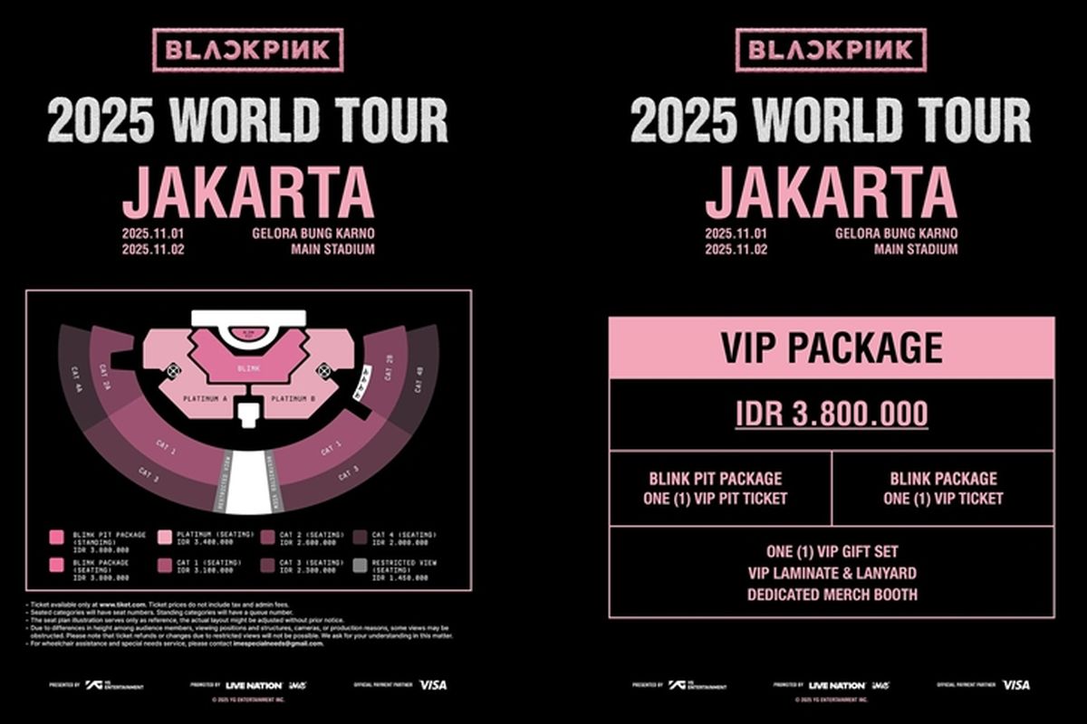 Daftar harga dan seating plan BLACKPINK WORLD TOUR 2025 di Jakarta.