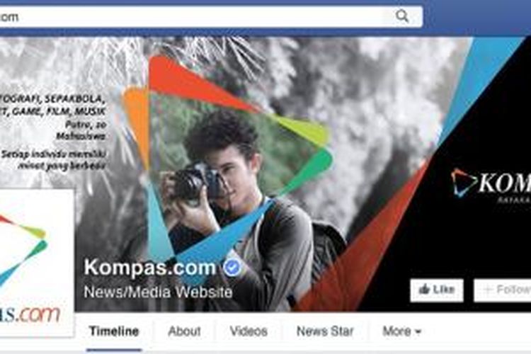 Laman Kompas.com di jejaring sosial Facebook