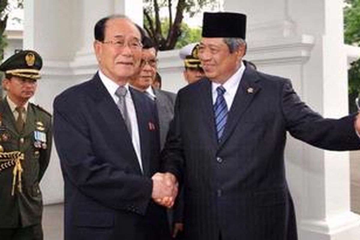 Presiden Susilo Bambang Yudhoyono menerima Presiden Korea Utara Kim Yong Nam di Istana Merdeka, Jakarta, Selasa (15/5/2012).